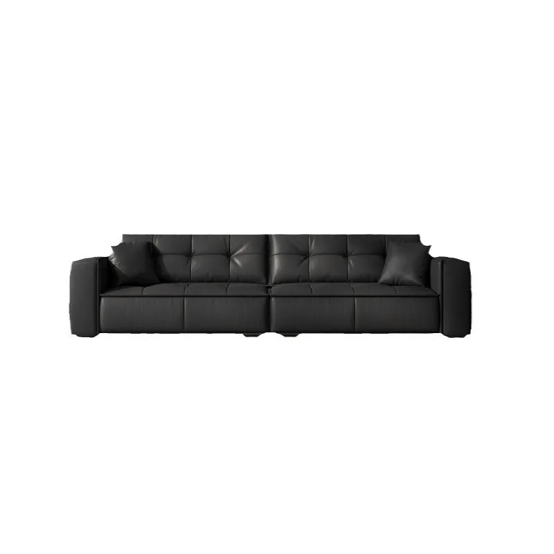 

Leather toast sofa black simple cloud tofu cubes Italian minimalist first layer cowhide