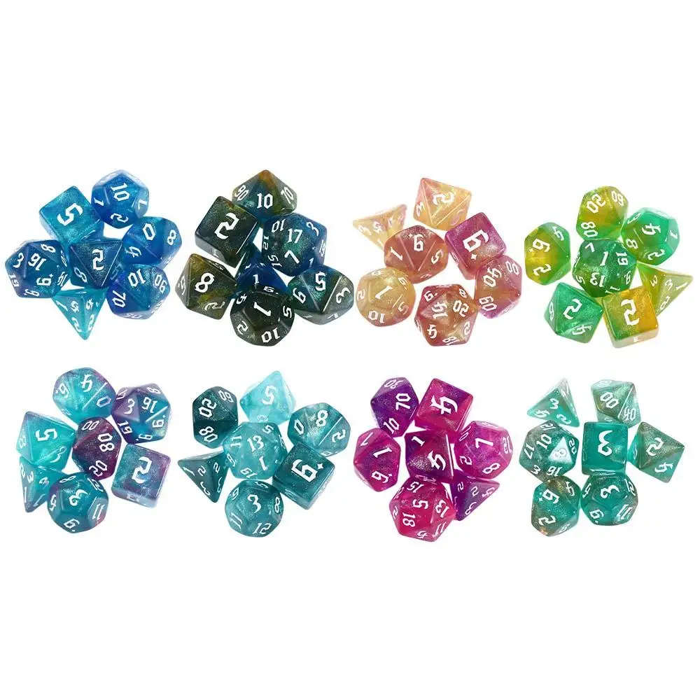 7 Pcs/Set Iridescent Glitter Acrylic Polyhedral Dice 7-Die Carved Pattern Dice Set For Playing Games Family Party Supplies