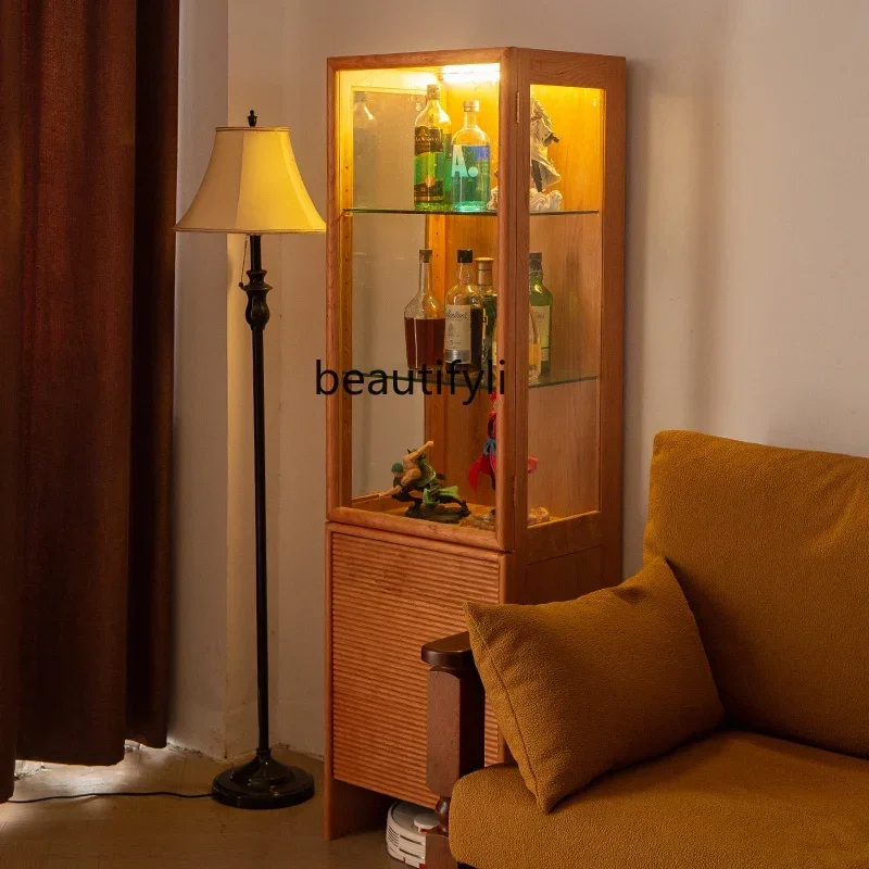 

Solid wood glass display cabinet Cherry wood sweeping machine Sofa TV side cabinet Lighting wine cabinet