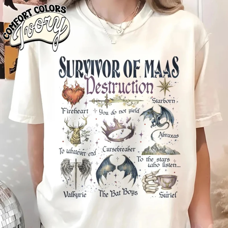 Camiseta de Batman de la serie "The Glass Throne" con la inscripción "Survivors of the destruction of Mas Acotar", camiseta informal de algodón de corte holgado para parejas
