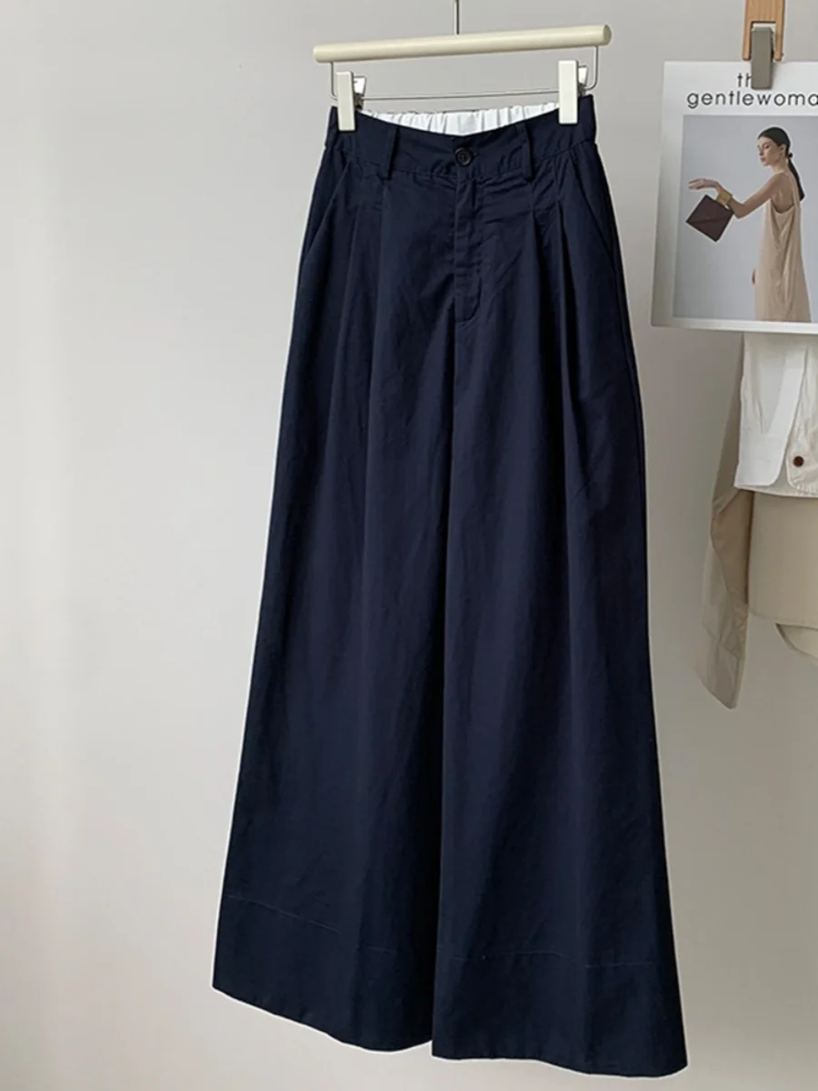 Waed القطن واسعة الساق السراويل النسائية الصيف رقيقة عالية الخصر فضفاضة ثنى التخسيس مستقيم الساق دعوى السراويل