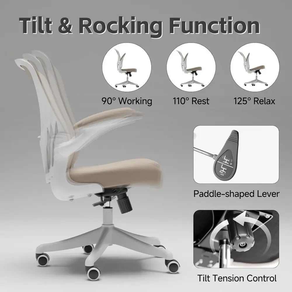 Adjustable Lumbar Support Ergonomic Office Chair with Flip-Up Armrests and Padded Seat for Comfortable Home/Office Use
