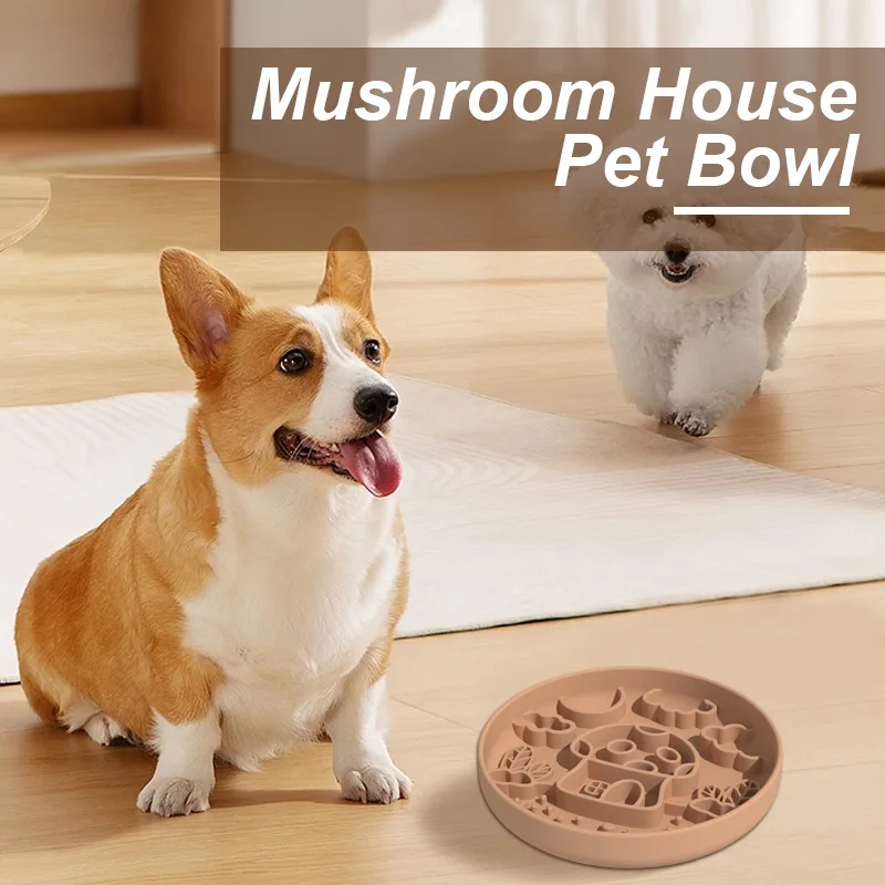 

Cute Mushroom Silicone Pet Slow Food Bowl 2 in 1 Anti-Choking Feeder with Suction Cup Licking Pad for Dogs Cats