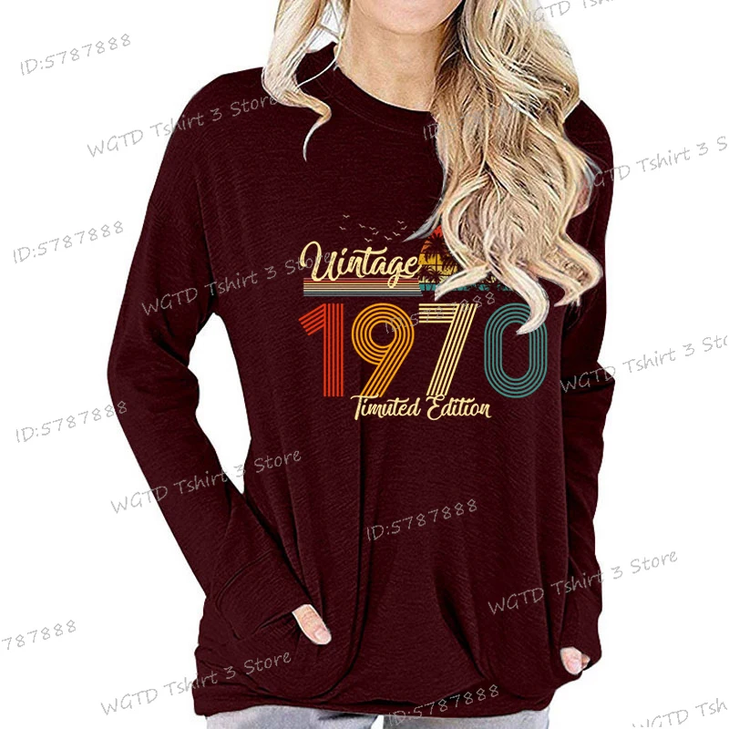 Vintage 1970 Limited Edition Graphic T Shirts Women Gift for 55th Birthday Casual Tops Born 1970 Anniversary Long Sleeve T-shirt