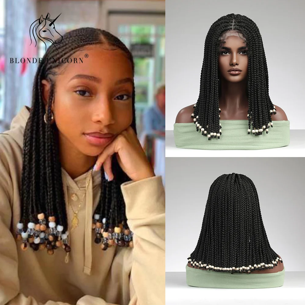 Blonde Unicorn Lace Hand Braid Wig for Black Women Black Braids Cornrow Synthetic Lace Front Wig  Hair Heat Resistant