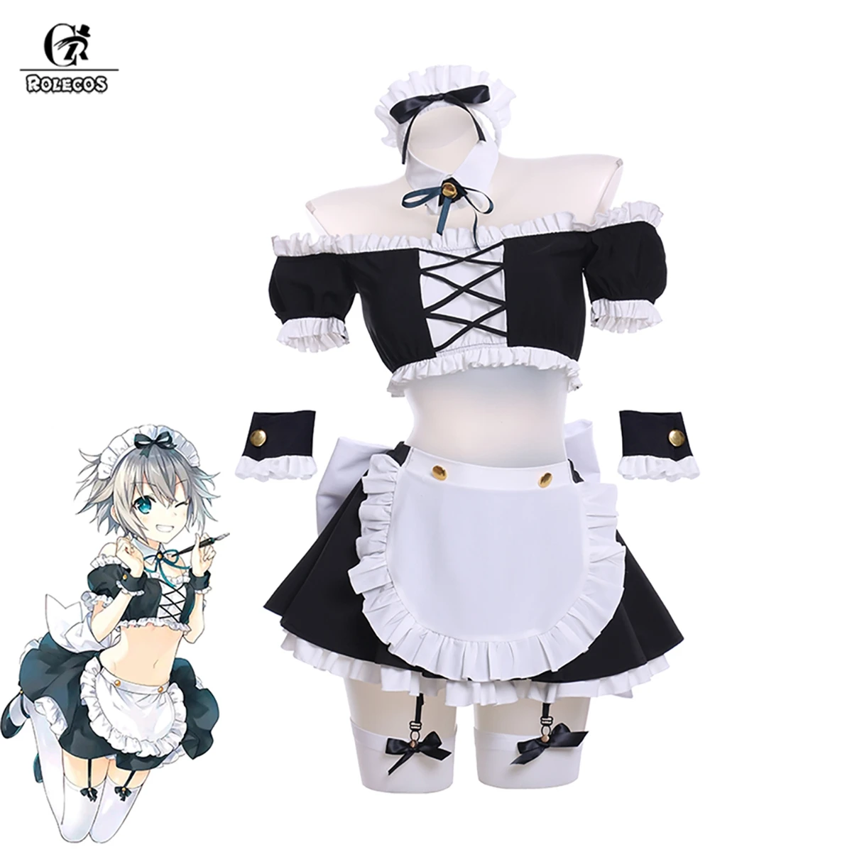 

ROLECOS Anime Date A Live Nia Honjou Cosplay Costumes Nia Honjou Maid Dress Lolita Dress Outfit Halloween Cosplay Apron Full Set