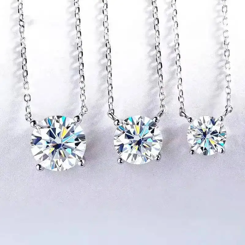JoiasHome S925 Sterling Silber Moissanit-Halskette für Damen, einfache Halskette mit vier Krallen-Anhänger, klassischer Luxus-Schmuck – Detail 9