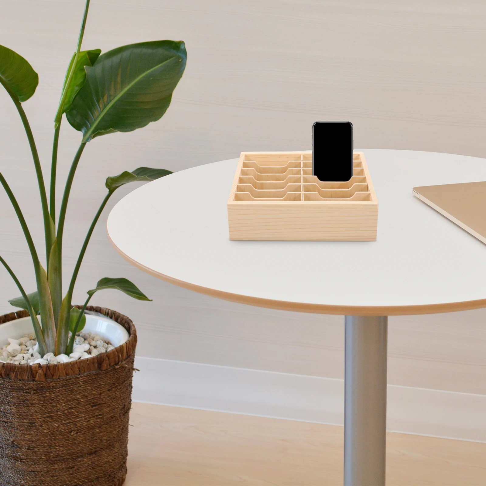 

Mobile Phone Management Rack Desktop Storage Holder Classroom Cell Shelf Temporary Table Organizer Wooden Grid Stand Work