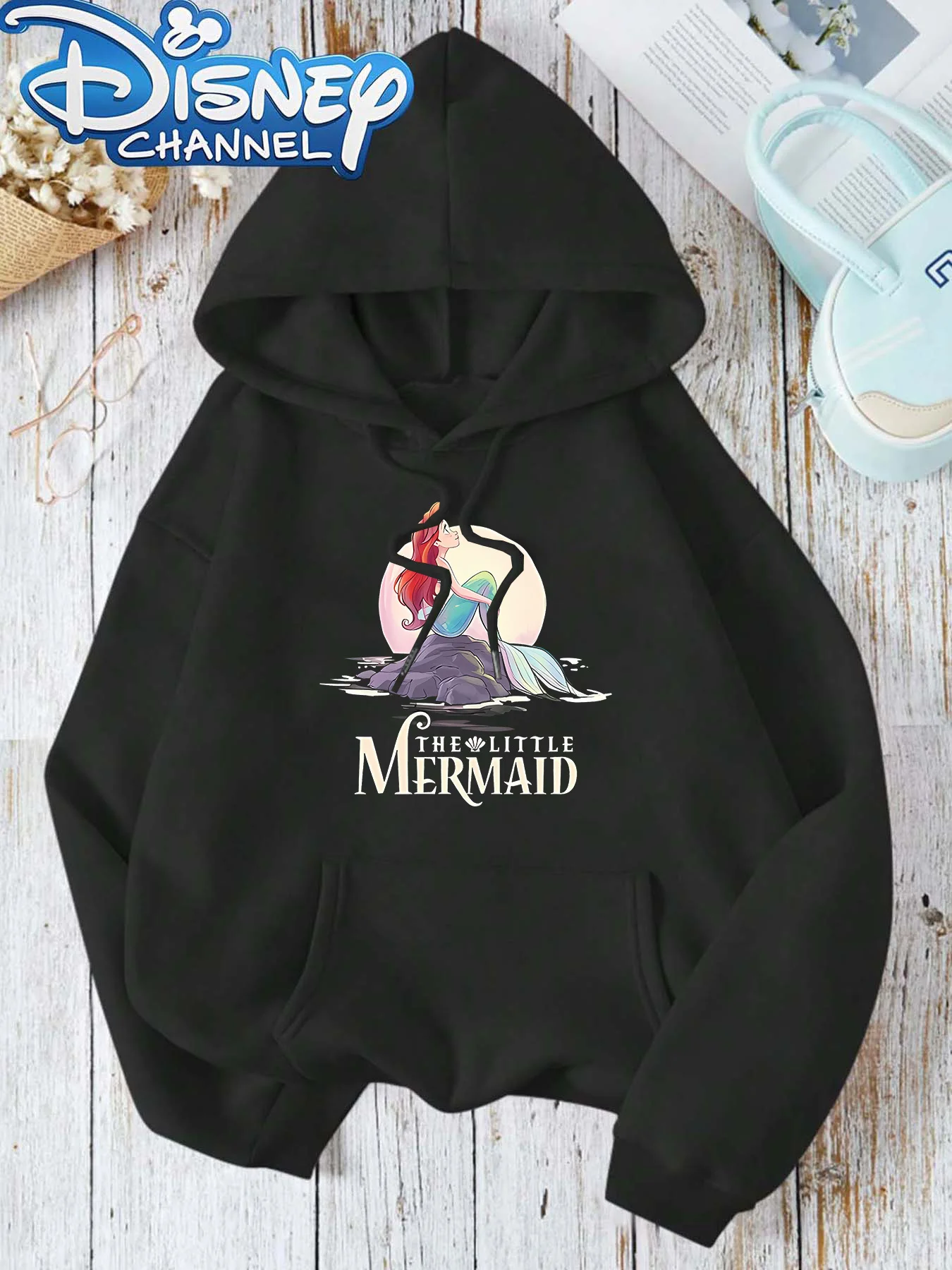 Sudadera con capucha de La Sirenita para mujer: oficial de la sudadera gráfica de Ariel, jersey de princesa negro para mujeres y adolescentes