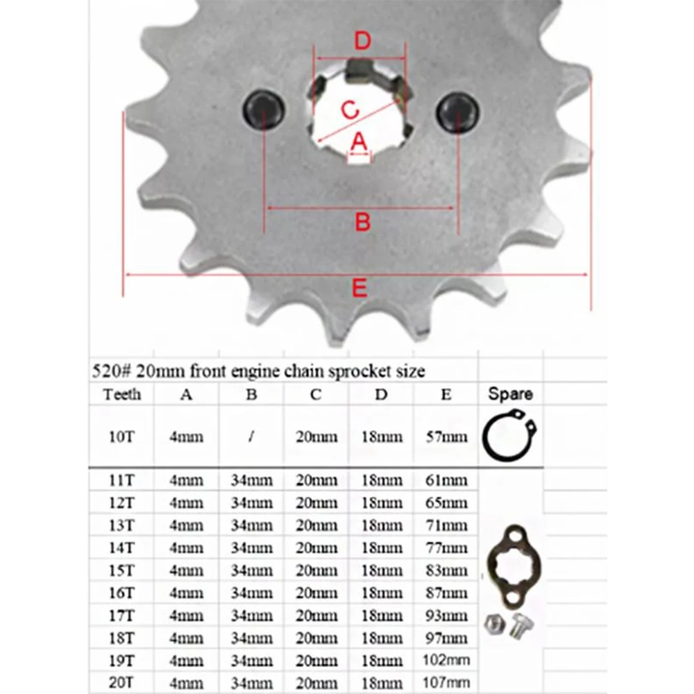 520# 20MM 10 11 12 13 14 15 16 18 19 20 21 22T Tooth Front Engine Sprocket Chain for 150 200 250cc ATV Quad Dirt Bike Motorcycle