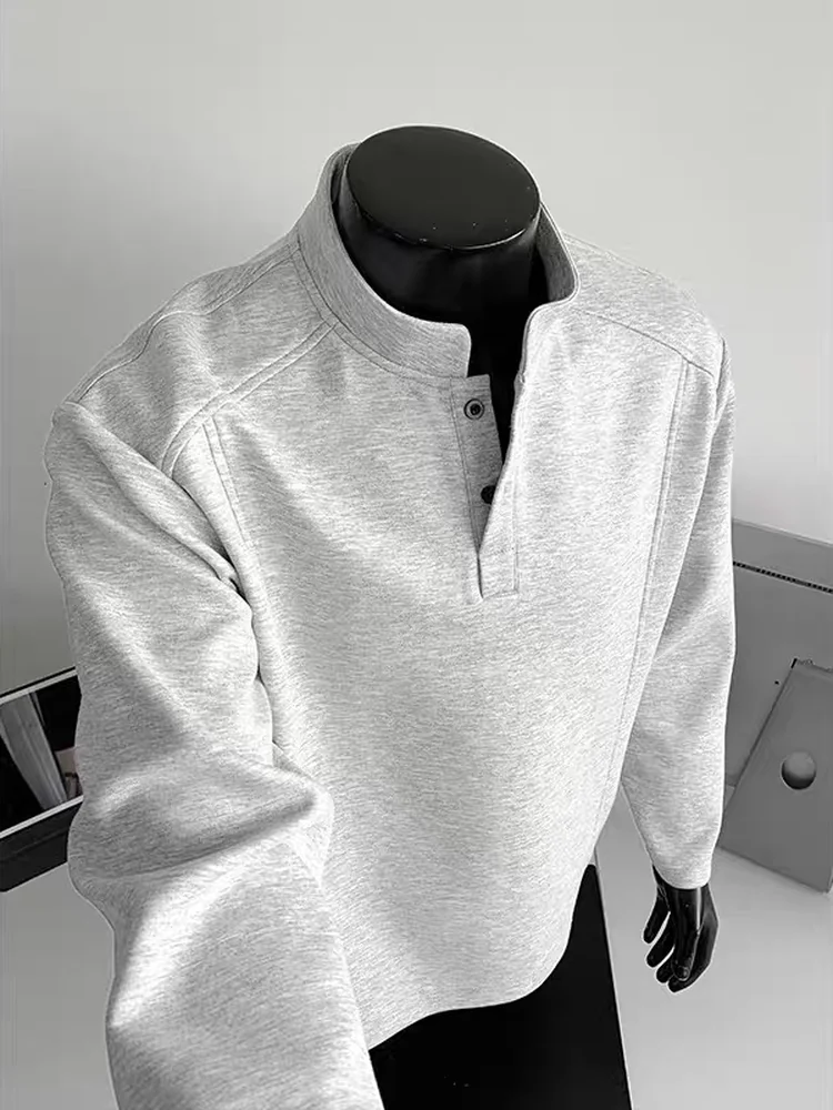 Loose Fit Long Sleeve T-Shirt Men's Autumn 2026 New American High Street Style Henry Collar Base Shirt Casual Youth Fashion