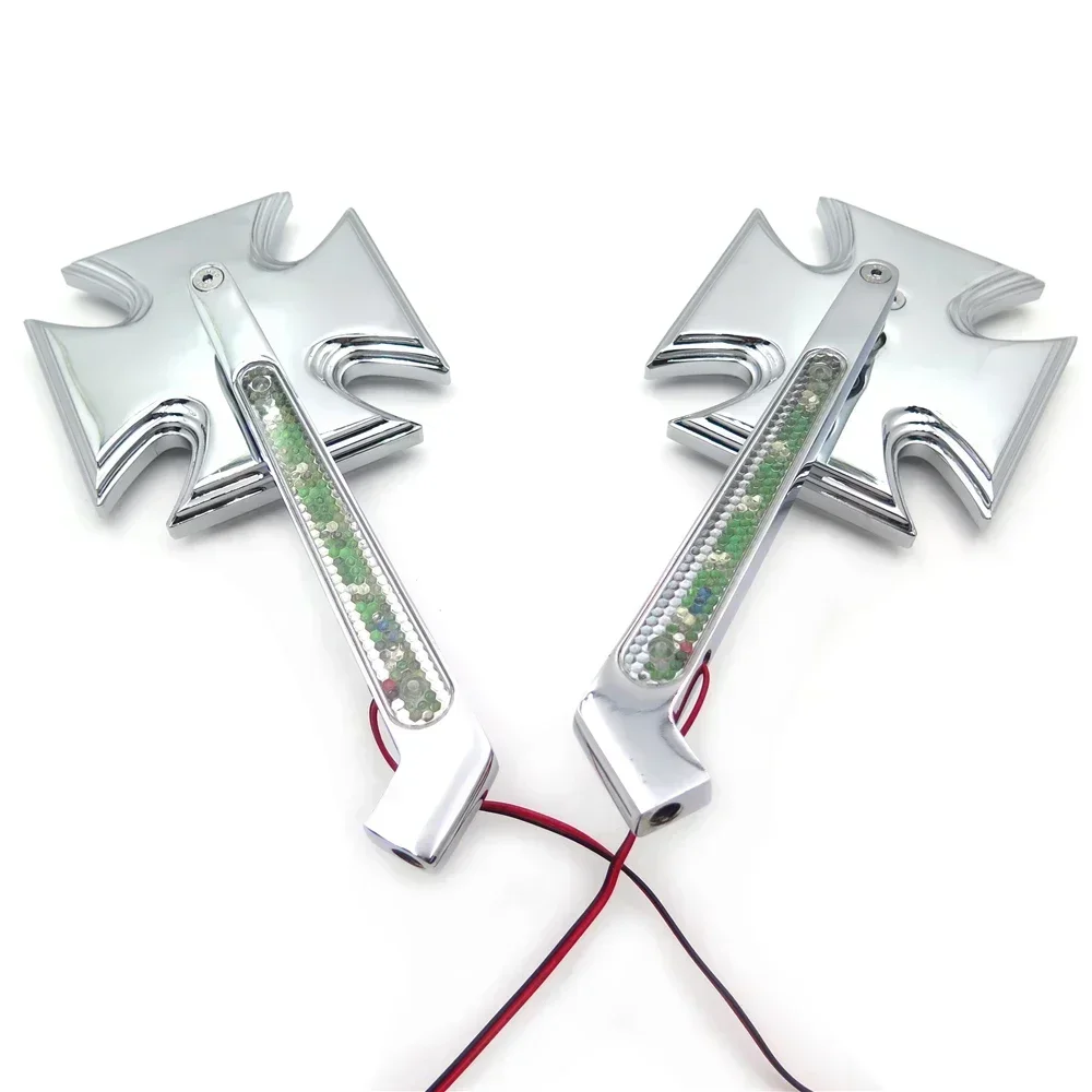 

Motorcycle Rearview LED Turn Signal Maltese Cross Mirrors for Yamaha Suzuki Kawasaki Honda