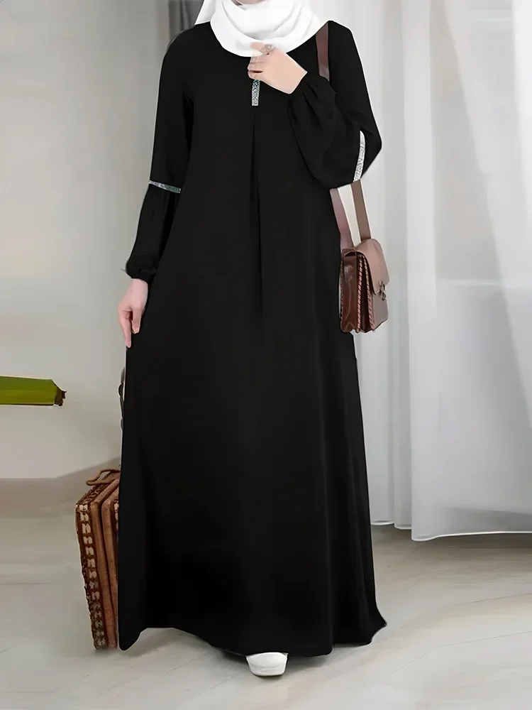 Robe ramadan simples abaya dubai turquia muçulmano hijab vestido mangas compridas lantejoulas abayas para mulheres vestido de verão roupas islâmicas