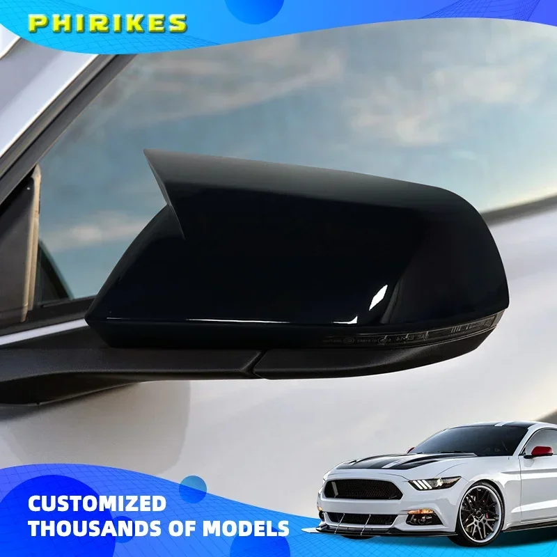 

1pair Glossy Black Carbon Fiber Color Horn Style Rearview Side Mirror Cover Caps For Ford Mustang 2015 2016 2017 2018 2019 2020