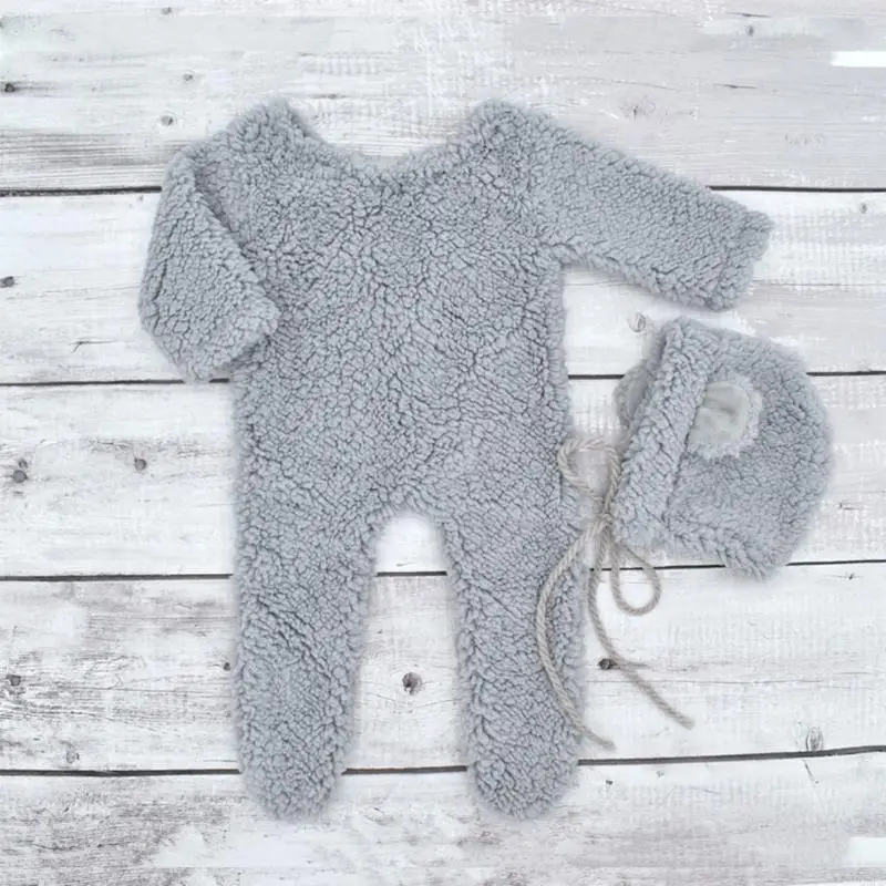 أفخم الطفل رومبير الكرتون الدب قبعة التصوير الفوتوغرافي يطرح الزي الوليد دش هدية