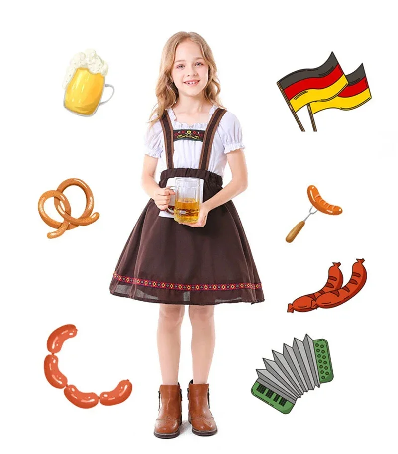 

Children's Girl Bavarian Dirndl Dress Oktoberfest Costumes Halloween Carnival Party Cosplay Fancy Dress