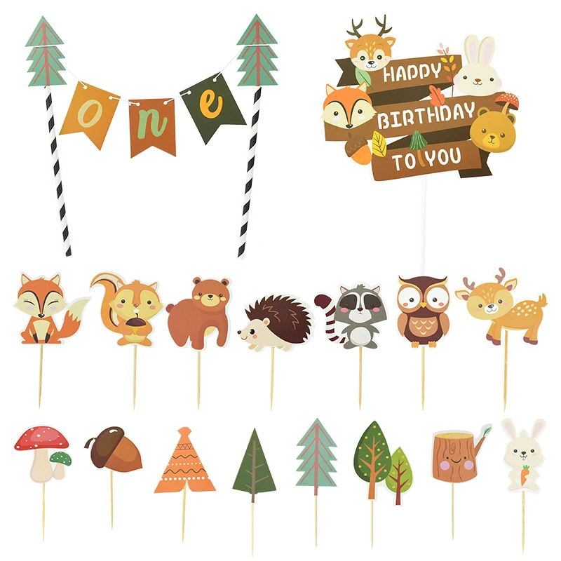 1set Forest Party Animal Cupcake Topper Cartoon Animals Theme Cake Toppers Kids Birthday Party Decoration Baby Shower Supplies