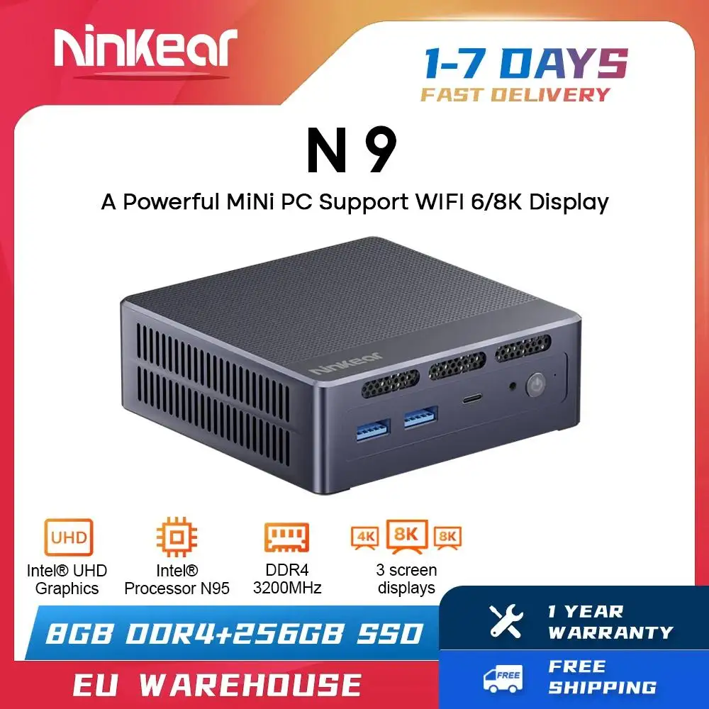 Ninkear N9 MINI PC Intel Celeron N100 up to 3.4Ghz 16GB DDR4 512GB SSD for Windows 10/11 WIFI 6 Support 8K 3 Display Computer