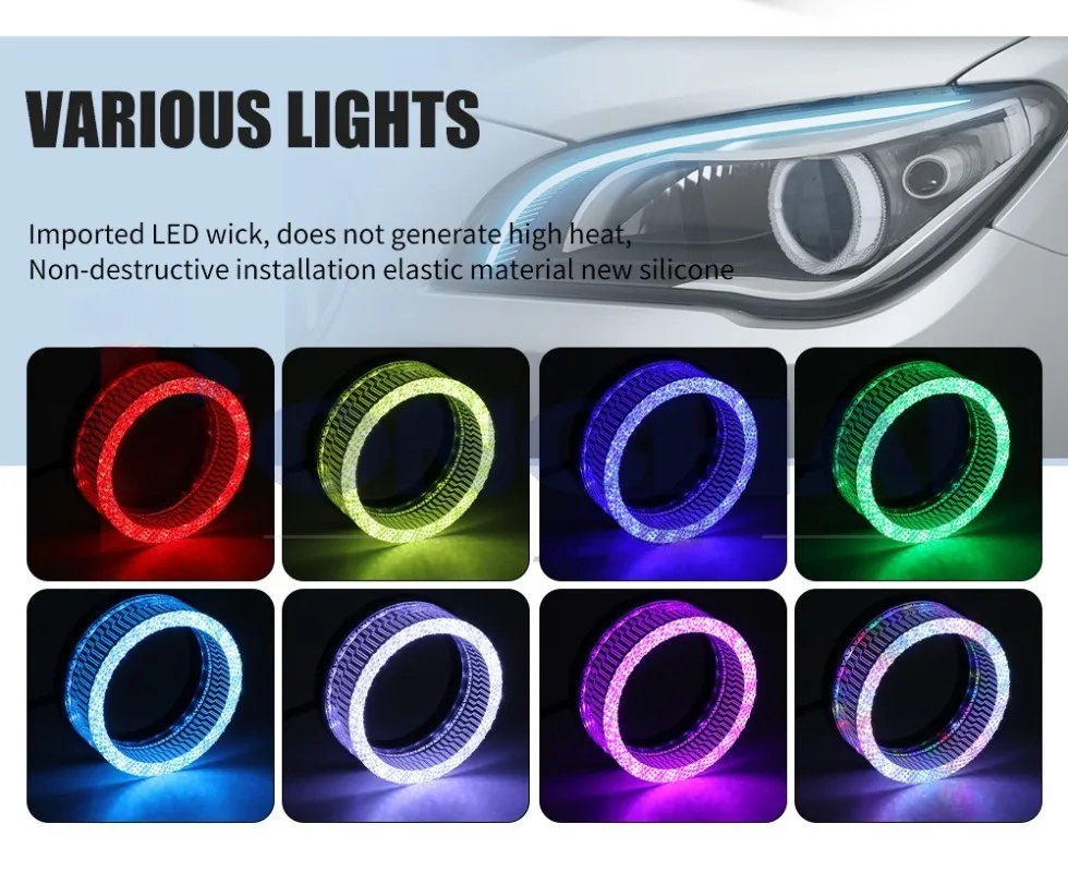 

3inch Car 5D Crystal Led Angel Eyes 12V Halo Rings For Bi Led Projector Lens LED Light Turn Signal Lights DRL Car Accessories