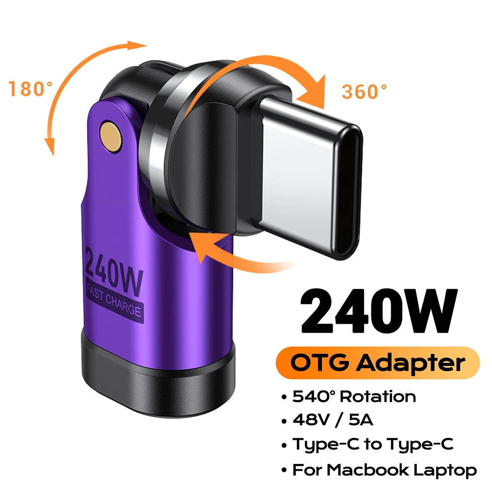 AUFU 240W USB-C zu Typ-C OTG Adapter PD3.1 5A Schnellladekabel-Konverter für iPhone MacBook Laptop 540° Drehbarer Typ-C Adapter