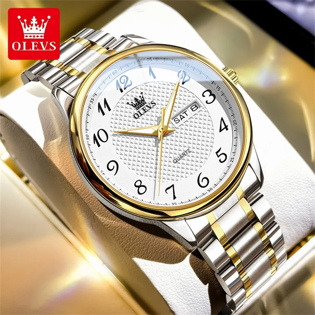 

OLEVS 5667 Men's Watches Simple Classic Auto Date Week Waterproof Wristwatches Steel Strap Top Luxury Original Quartz Man Watch