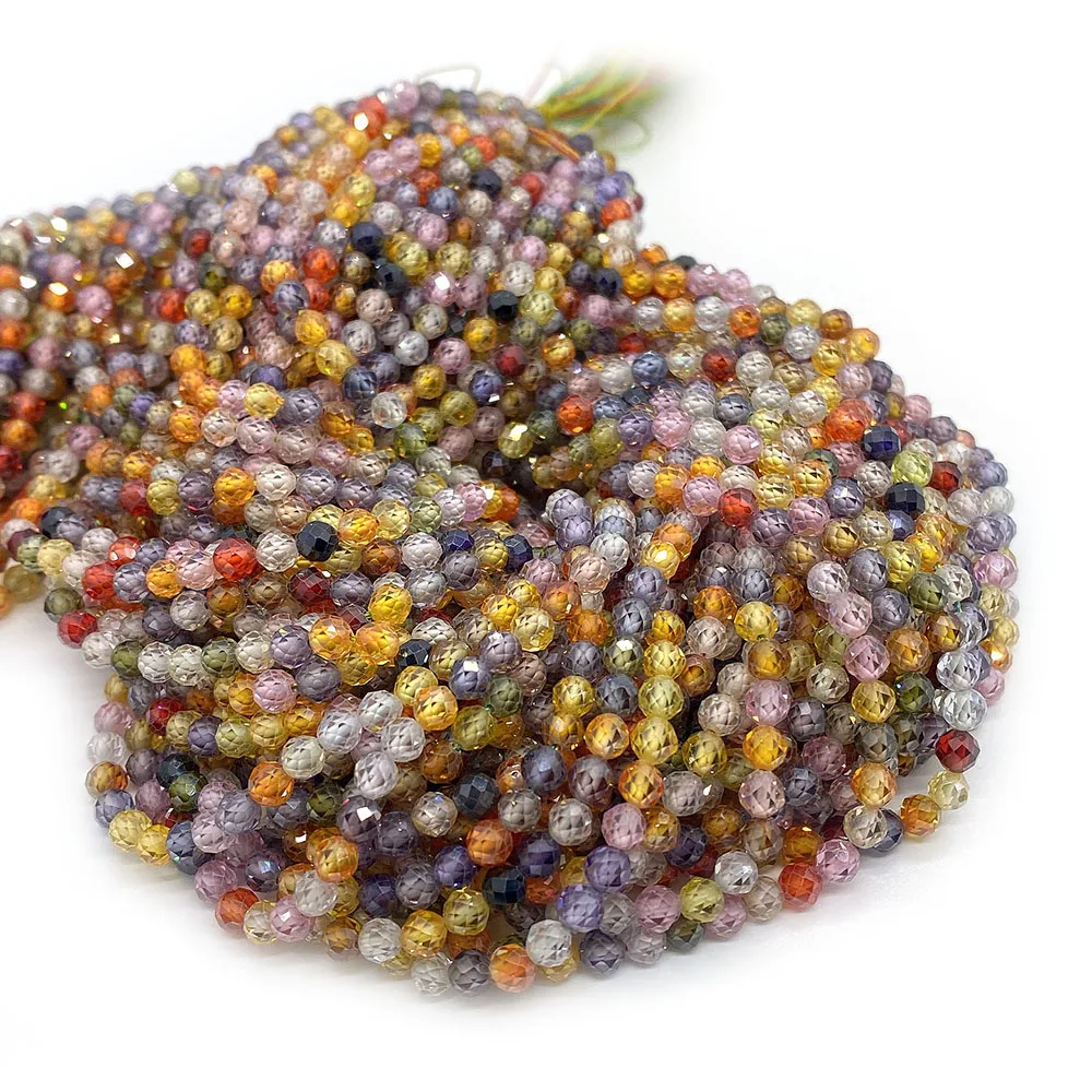Natural Stone Zircon Loose Beads 2mm3mm4mm Facet Round Beads for Jewelry Making DIY Necklace Bracelets Beaded Accessories 15\'\'