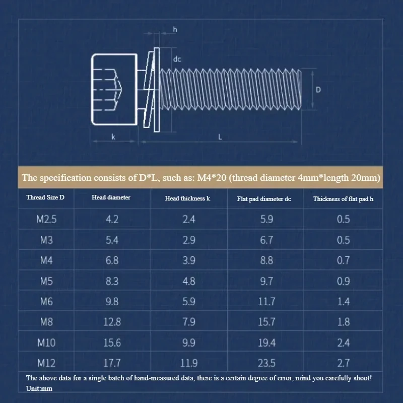 M2 M2.5 M3 M4 M5 M6 M8 M10 M12 Hexagon Socket Cheese Head Triple Combination Bolts 304 Stainless Steel Fastener Screws