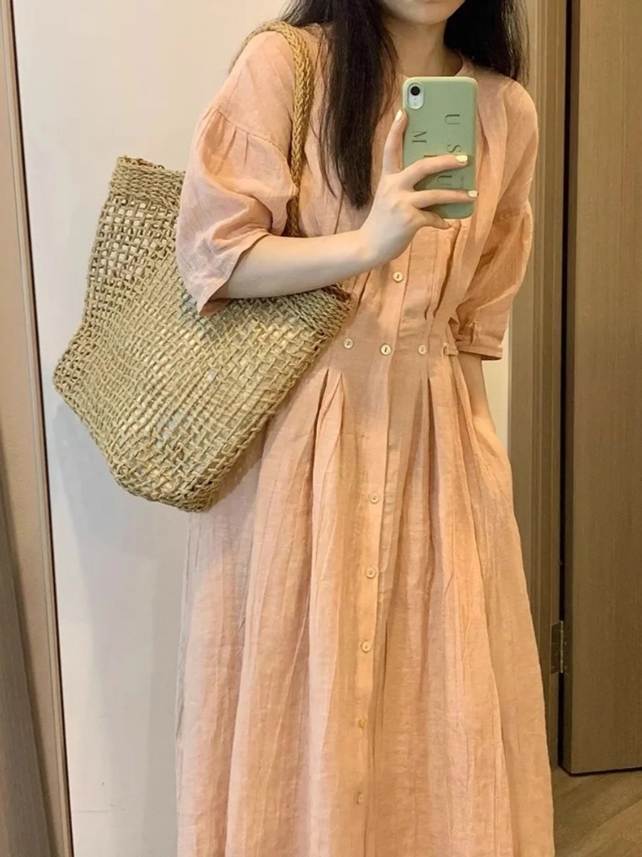 

ROUJE KEFSS2024 New Summer Loose irt Dr Women's Ele Long Dr High-End Feelings Tea Break Faion plus Size Gown