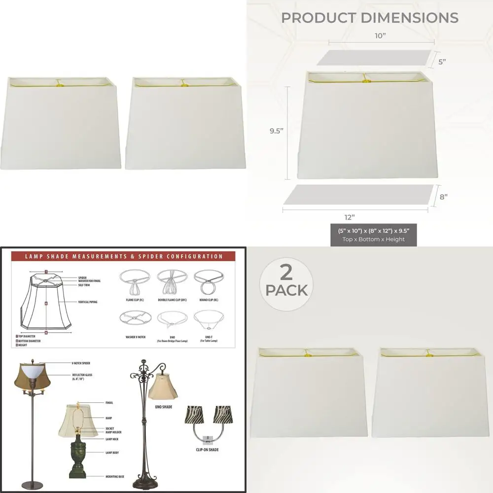 

Rectangle Linen White Hardback Lamp Shade Set of 2, 5x10x9.5 and 8x12x9.5 Inches, Large and Small Sizes