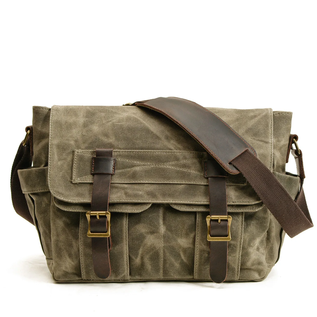 Nieuwe Wax Canvas Splits Heren Real-Lederen Tas Vintage Heren Enkele Schoudertas Mode Computer Messenger Bag