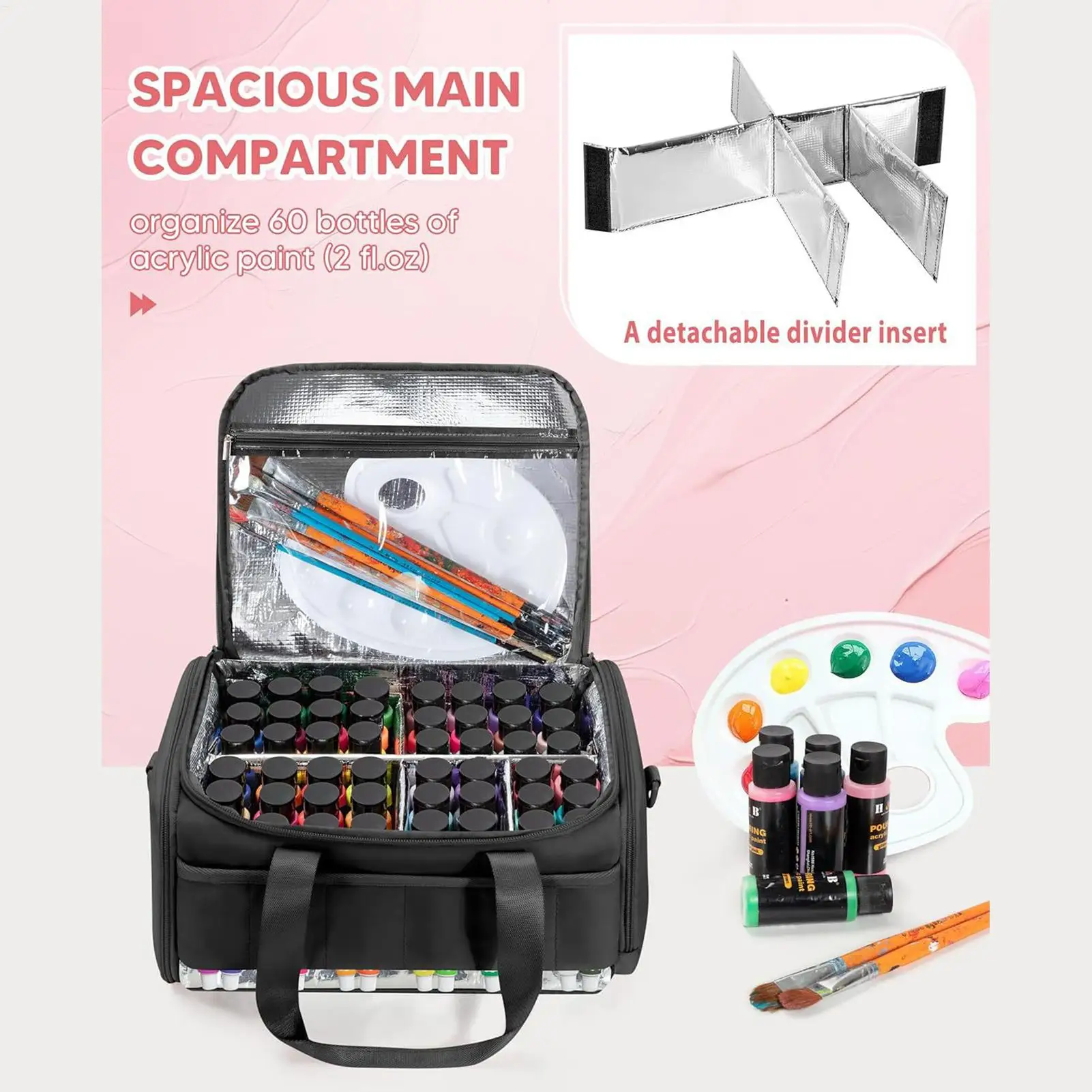 

Сумка-органайзер для красок из оксфорда с ремнем, портативный кейс для хранения художественных принадлежностей с секциями для инструментов для художников