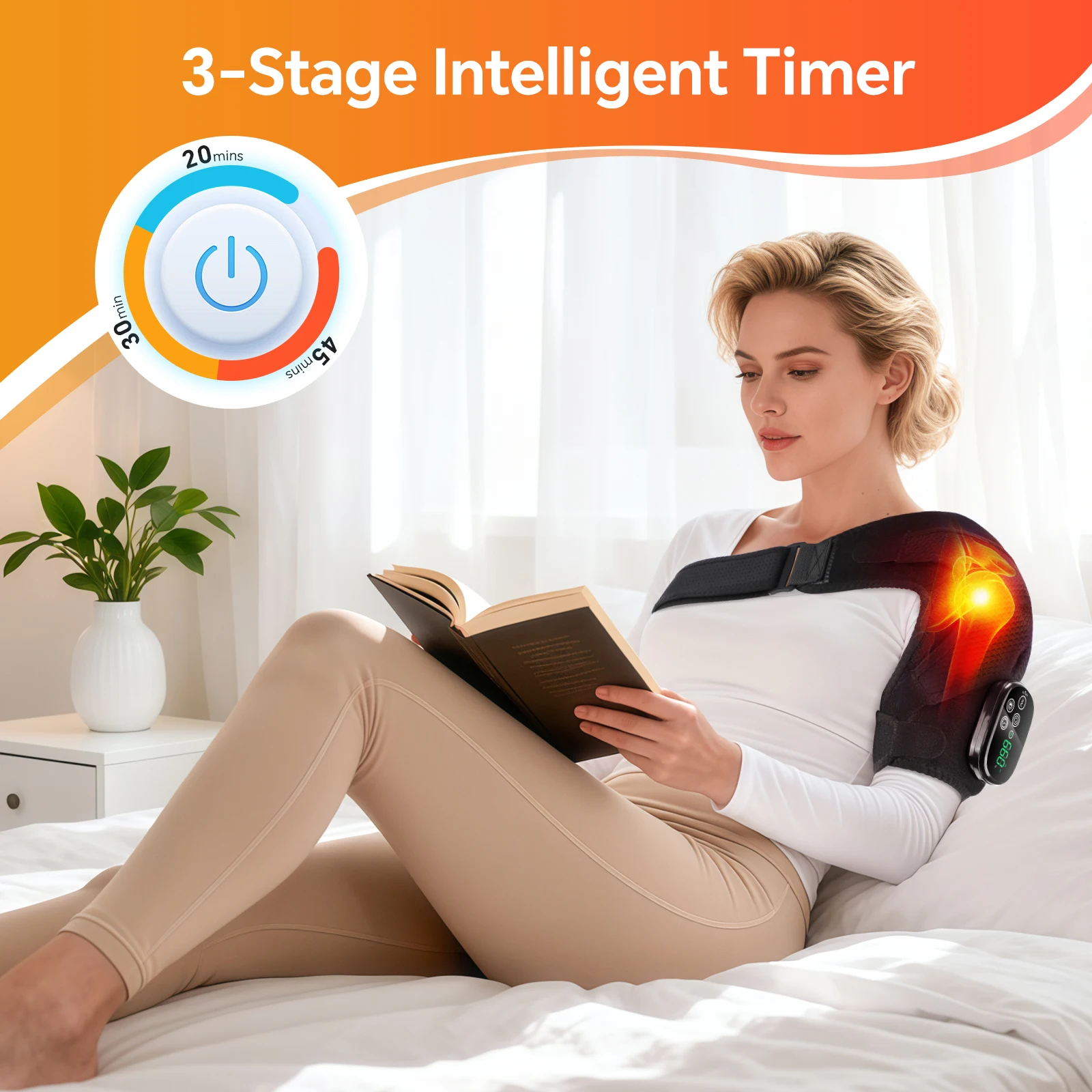 Cordless Red Light Electric Heating Vibration Massage Pad Infrared Shoulder Massager Hot Compress Belt for Relaxation