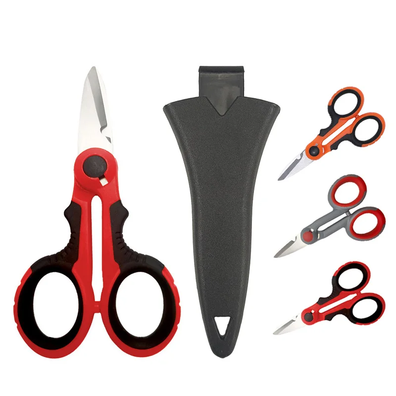 Fishing Scissor Tools Stainless Steel PE Braid Line Cut Portable Scissors Pliers with Sheath Kit Carp Fishing Tackle Accessories