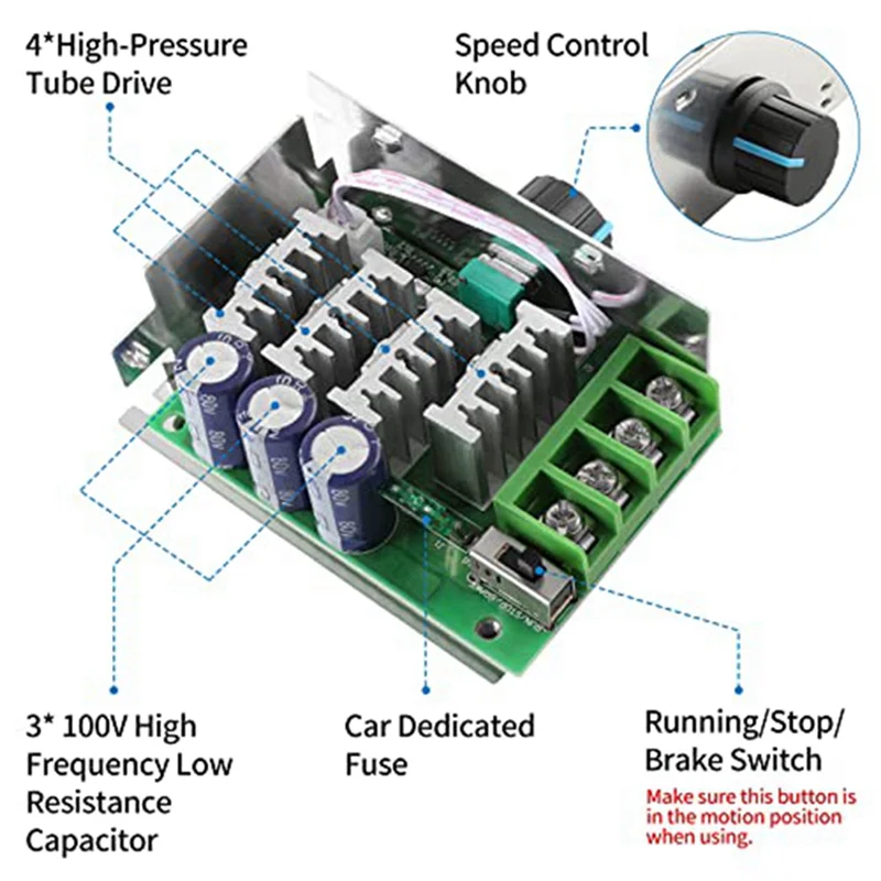 DC Motor Speed Controller PWM Controller, 7-70V 30A Adjustable PWM Motor Speed Regulator 12V 24V 36V