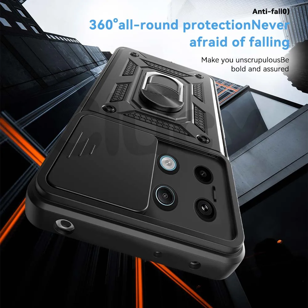 For Redmi Note13 Pro Plus Note 13 4G 5G Camera Shockproof Armor Case For Redmi 13C 4G 5G Car Magnetic Holder Ring Protect Cover