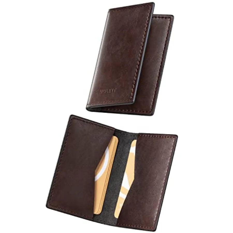 Leather Business Card Holder 2 Sided Slim Business Name Card Organizer for Men or Women, Up to hold 20 cards Vintage