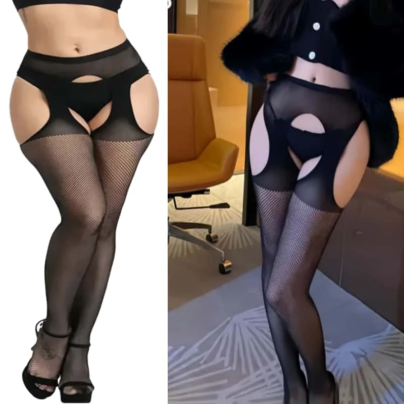 FREEAUCE Plus Size Vrouwen Panty Jarretel Visnetten Dijen Lingerie Knie Dij Hoge Kant Sexy Kousen Panty Sokken 5XXXXXL