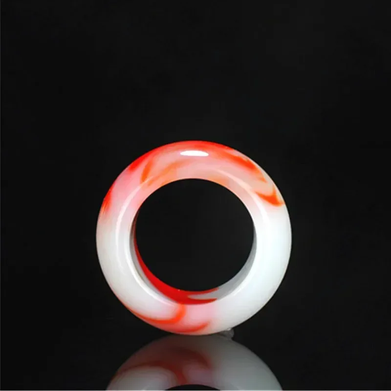 Natural Red White Hetian Jade Ring Chinese Jadeite Amulet Fashion Charm Jewelry Hand Carved Crafts Gifts for Women Men