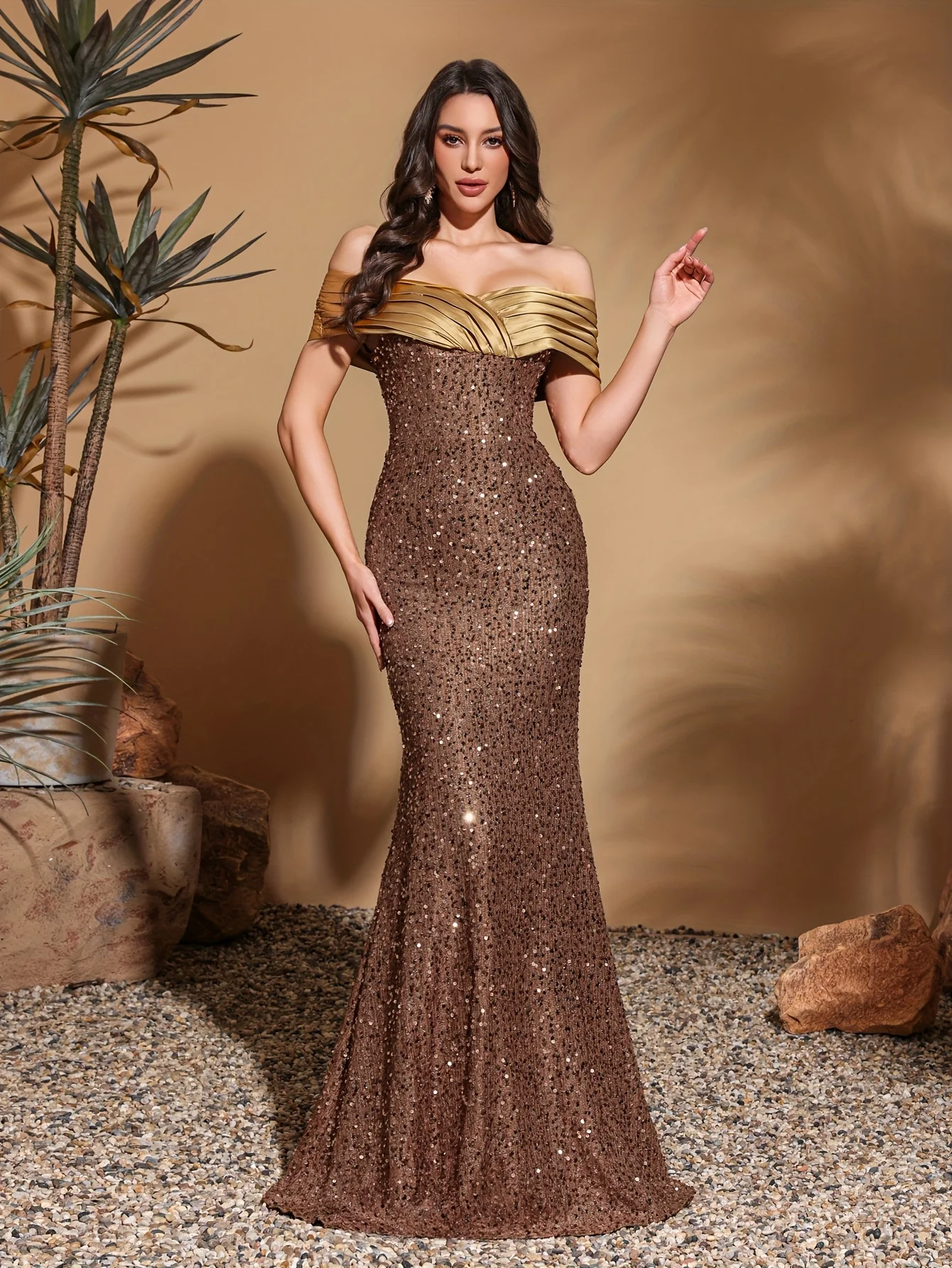 فستان بطول الورك مزين بالترتر وخط العنق، فستان أنيق وأنيق #4