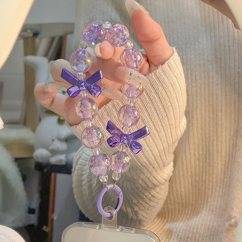 

Korean Cute Bowknot Bow Beaded Phone Chain Charm Lanyard For iPhone Samsung Universal Accessories Jewelry Pendant Hanging Rope