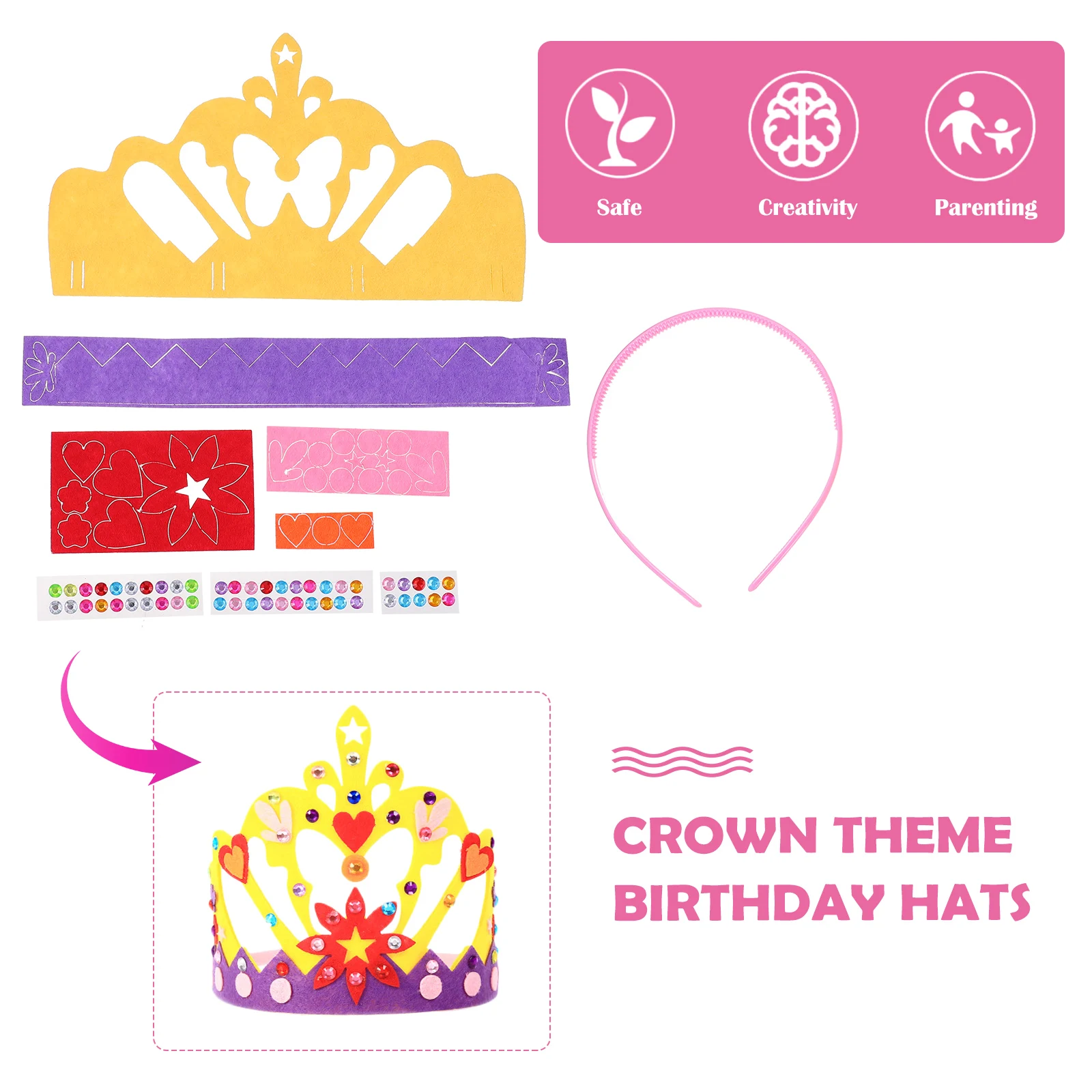 

4 set Birthday DIY Material Bag Crown Theme Party Hats Crown Theme Birthday Hats for Kids Cartoon Paper Fun Creative Design