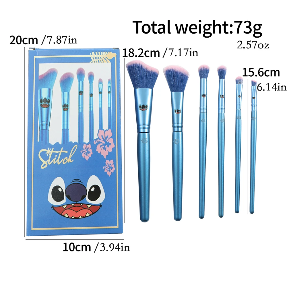 6pcs/set Disney Stitch Fashionable Personalized wooden Handle Make Up Brush set with Box package Blue foundation eyeshadow