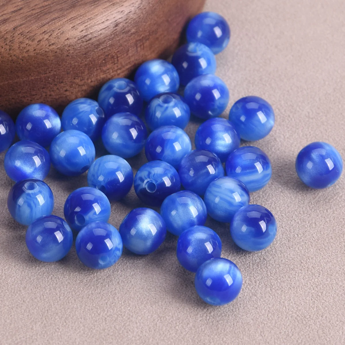 30pcs 8mm Round Glossy Blue Resin Loose Beads For Jewelry Making DIY Bracelet Findings