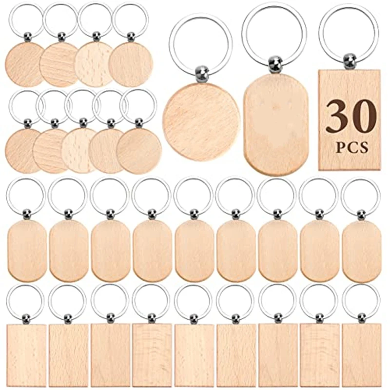 

30Pcs Wooden Keychain Blanks Round Unfinished Wood Key Ring Tag for DIY Gift Crafts Painting