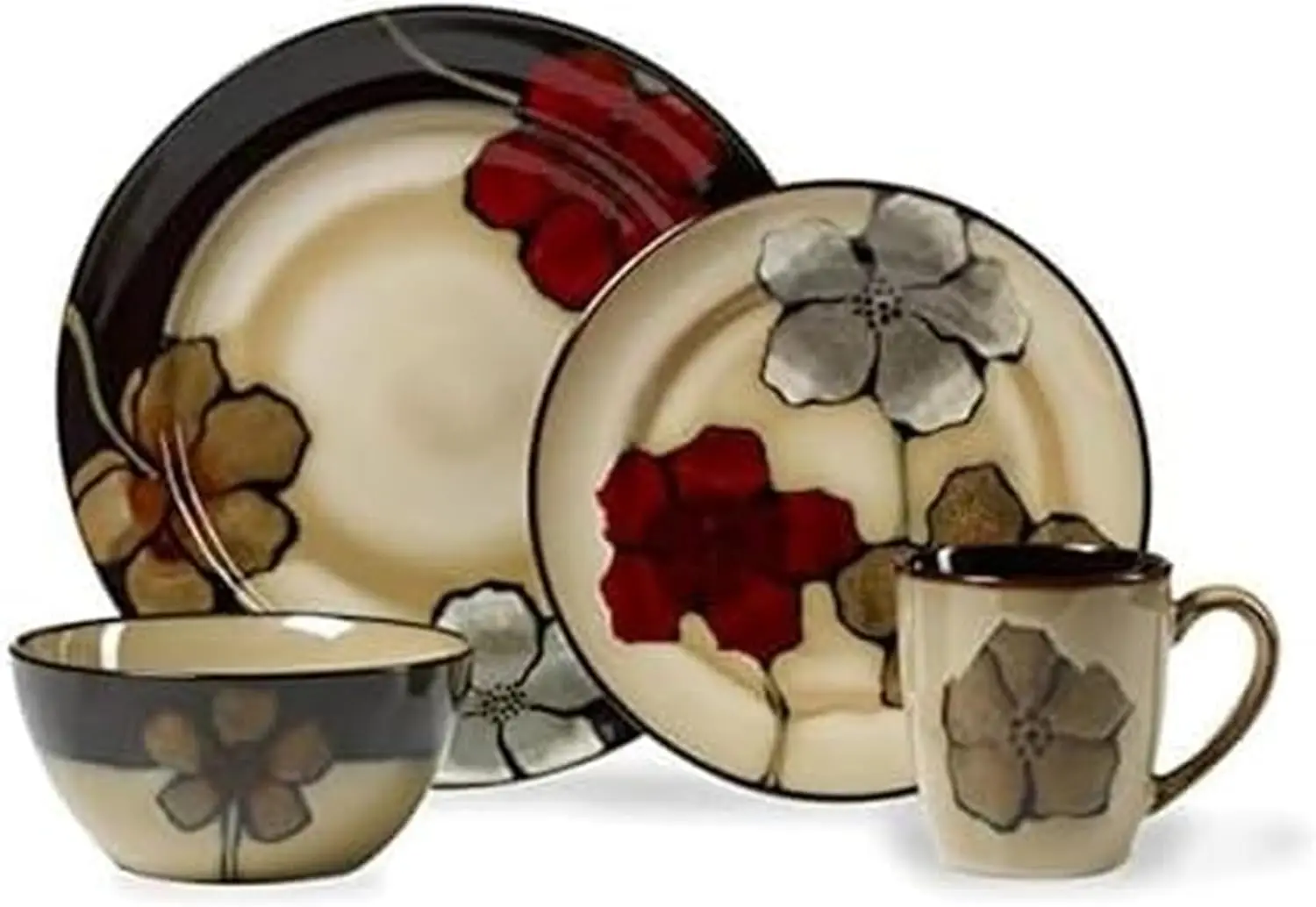 

Набор столовой посуды с разноцветными цветочными цветами на 4 предмета, каменные тарелки, миски, кружки, можно мыть в посудомоечной машине в микроволновой печи