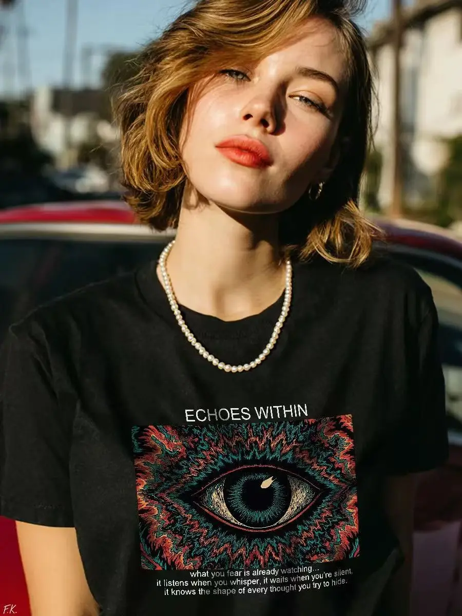Gothic Black Eye Print Graphic T Shirt Women Streetwear Harajuku Short Sleeve American Retro Women T-shirt Y2k Style 2000s 2026