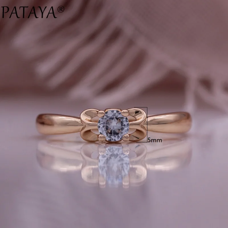 PATAYA New Natural Zircon 585 Rose Gold Color Exquisite Dangle Earrings Rings Sets Women Wedding Party Jewelry Set Gift