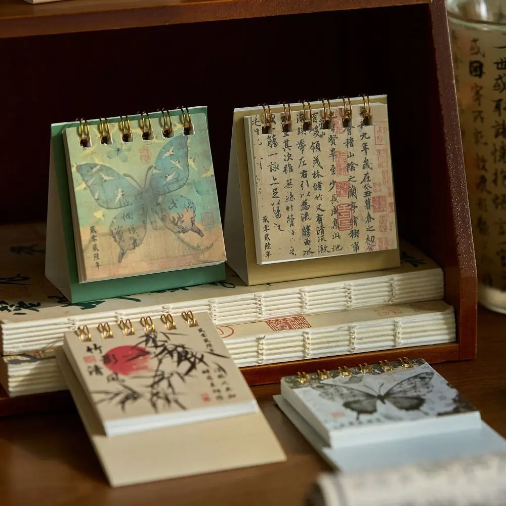 Month Date Display 2026 Mini Desk Calendar Chinese Style Ink Wash Painting Horse Year Calendar Simple Date Planner