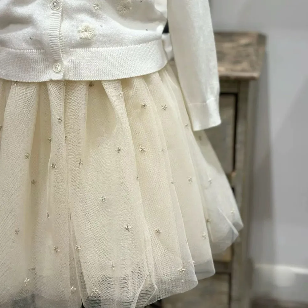 

spring summer kids girls clothes baby skirt Fluffy short skirt golden star embroidery netting Princess Half Skirt for Girls