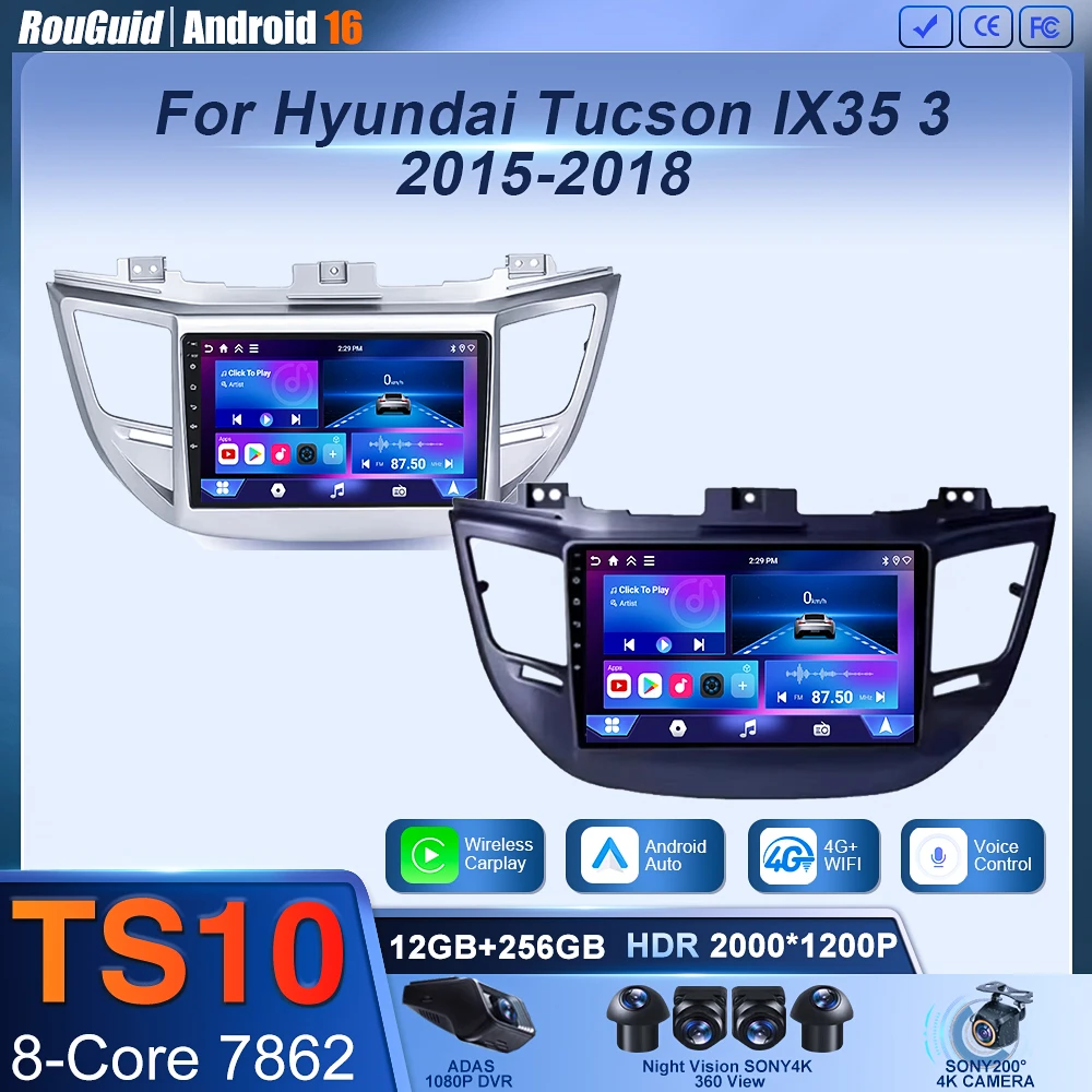 Radio para Auto con Carplay para Hyundai Tucson IX35 3 2015 2016 2017 2018, Navegación GPS, Android Auto, Reproductor Multimedia Estéreo 4G, No 2din